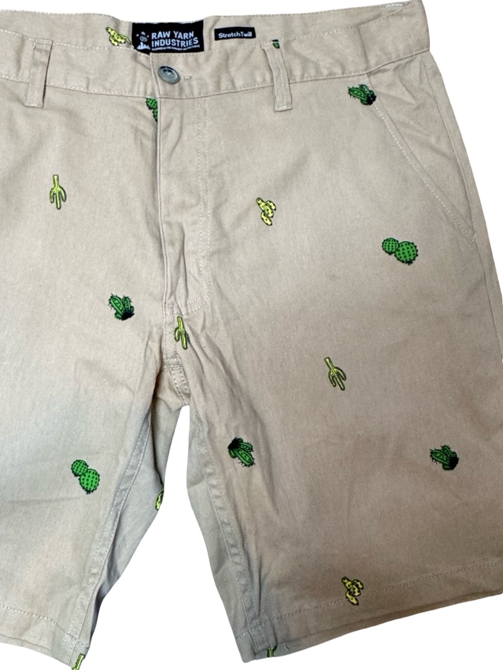 Embroidered Cactus Khaki Flat Front Men's Shorts